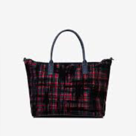 Desigual Tartan Shopping Bag Convertible Tote Shoulder Bag Embroidered Love New - Picture 11 of 11